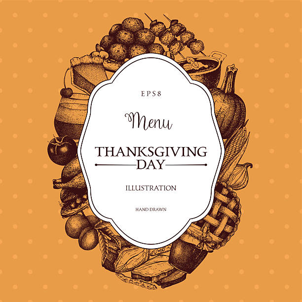 день благодарения дизайн меню. - thanksgiving frame food crop stock illustrations