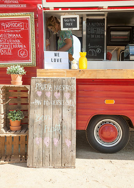 istock Red food truck 613235562