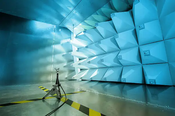 Photo of Interior of GTEM cell and probe for electromagnetic compatibility testing