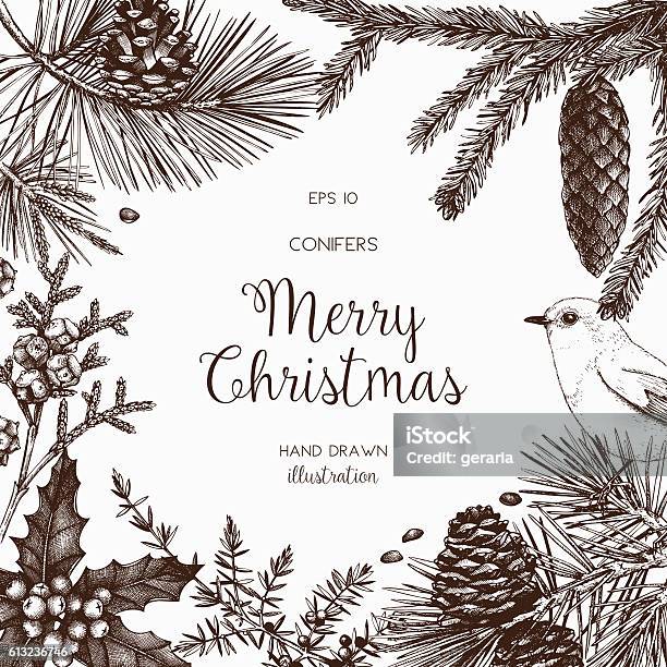 Christmas Greeting Card Or Invitation Design Stock Illustration - Download Image Now - Woodland, Christmas, Backgrounds