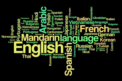 World languages word cloud illustration. Word collage concept.