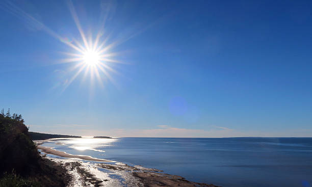 istock Colorful  sunset into the sun with sun rays, solar flares 613244528