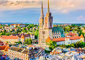 Zagreb cathedral aerial view.