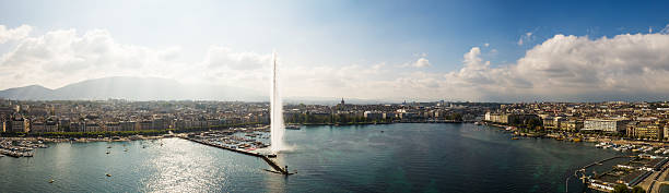 Aerial panorama view of Geneva city stock photo