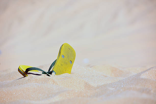 istock Slippers in the sea sand 613246016
