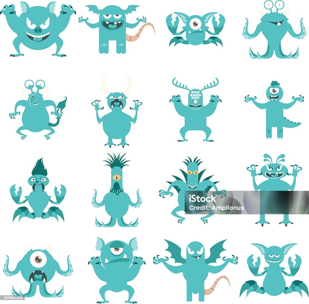 Set of flat moster icons1 Vector image of the set of monster flat icons Monster - Fictional Character stock vector