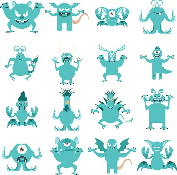 Vector illustration of Set of flat moster icons1