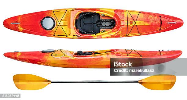 Crossover Whitewater Kayak Isolated Stock Photo - Download Image Now - Kayak, Cut Out, Oar