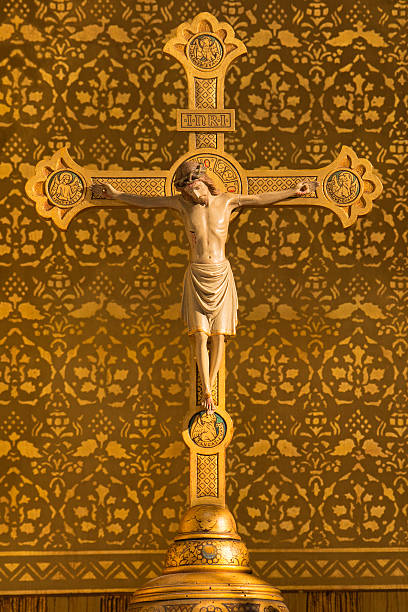 istock Antique wooden crucifix 613255244