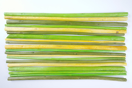 Decorative colorful wooden sticks on white background