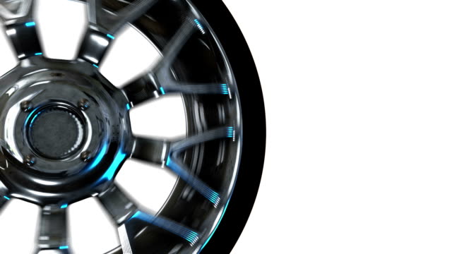 Car wheel with steel rims reflections on white background