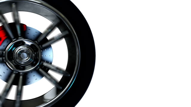 Car wheel with steel rims reflections on white background