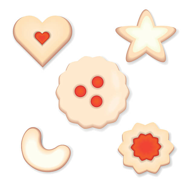 illustrazioni stock, clip art, cartoni animati e icone di tendenza di biscotti di natale tradizionali austriaci: biscotti linzer, stella alla cannella, vanillekipferl - zimtstern