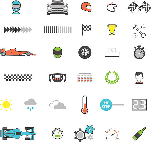 ilustraciones, imágenes clip art, dibujos animados e iconos de stock de conjunto de iconos de colores de carreras - checking for rain