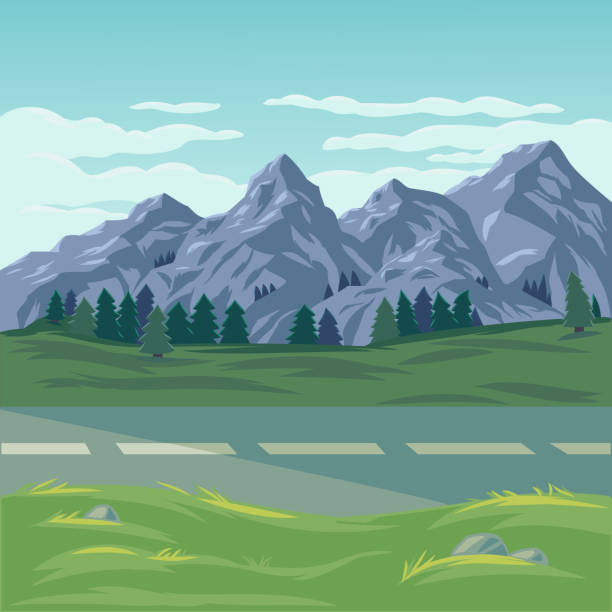 vektor-illustration einer berglandschaft - fern forest tree area vector stock-grafiken, -clipart, -cartoons und -symbole