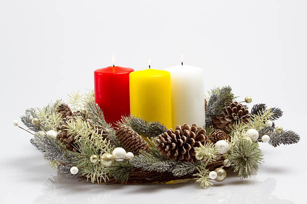 istock Three candles in the New Year decor 613303422