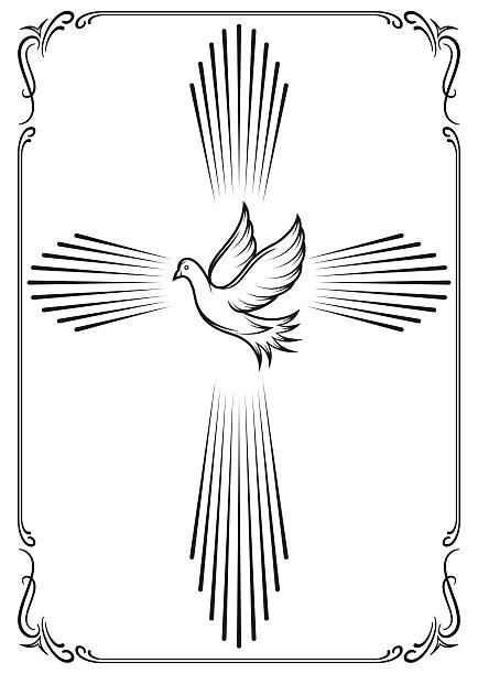 symbolisches kreuz und taube. vorlage emblem für kirche. - psalms stock-grafiken, -clipart, -cartoons und -symbole