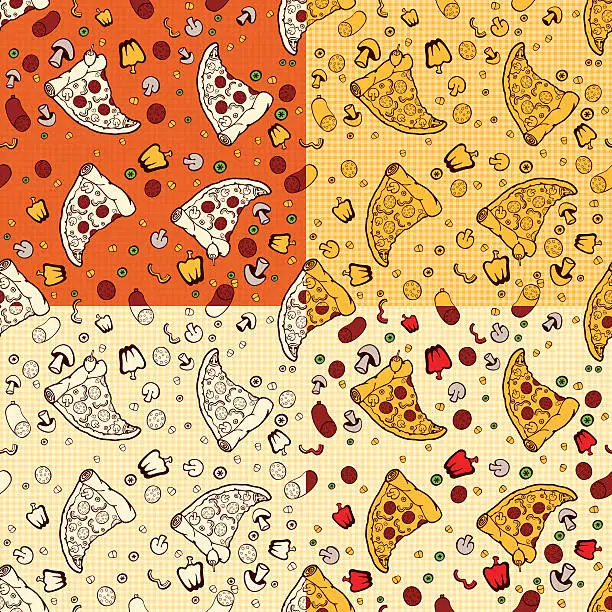 Vector illustration of Pizza slices Seamless backgrounds Set