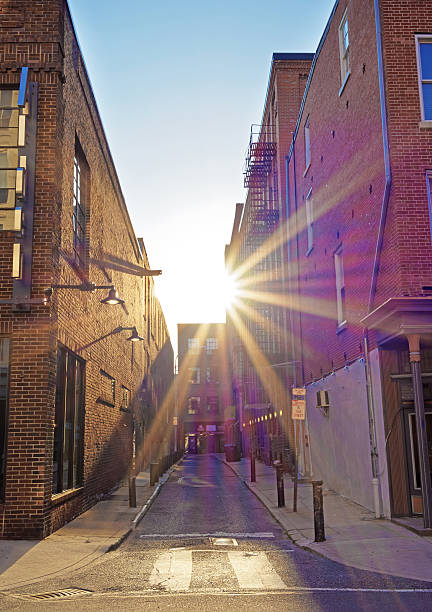 istock Romantic sunset seen between the buildings in Philadelphia 613305930