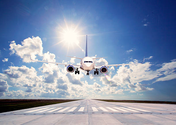 istock Passenger airplane Landing on pist 613308364