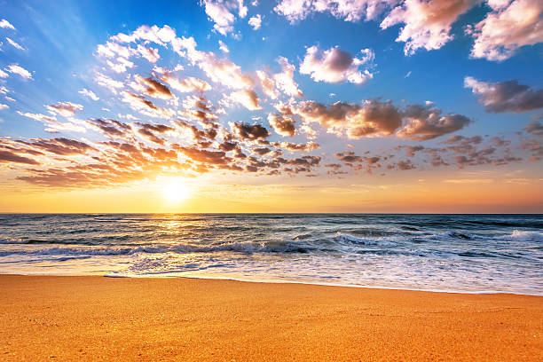 istock Brilliant ocean beach sunrise. 613309844