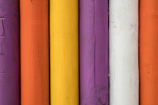 Detail of colorful wooden poles.