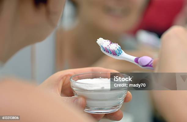 Brightening Teeth With Sodium Bicarbonate Stock Photo - Download Image Now - Acid, Adult, Alkaline