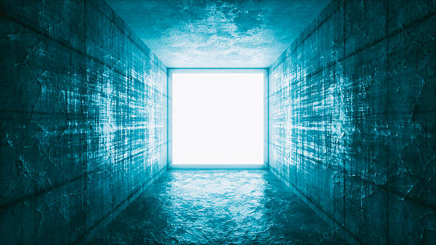 misterioso portale finestra incandescente - luce alla fine del tunnel foto e immagini stock