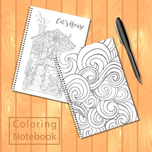 Spiral Bound Notepads Or Coloring Book With Pen And Pictures Stock  Illustration - Download Image Now - iStock