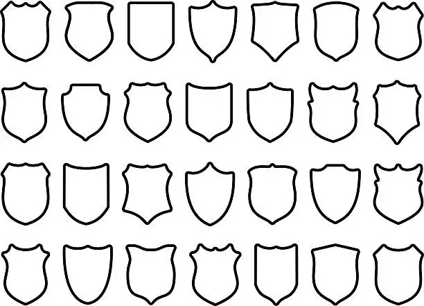 Vector illustration of Large set of contour black shields