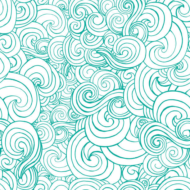 Decorative ornamental turqiouse or blue waves in sketch style. vector art illustration