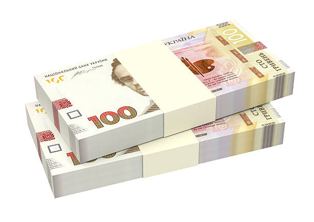 istock Ukrainian money isolated on white background. 613319284
