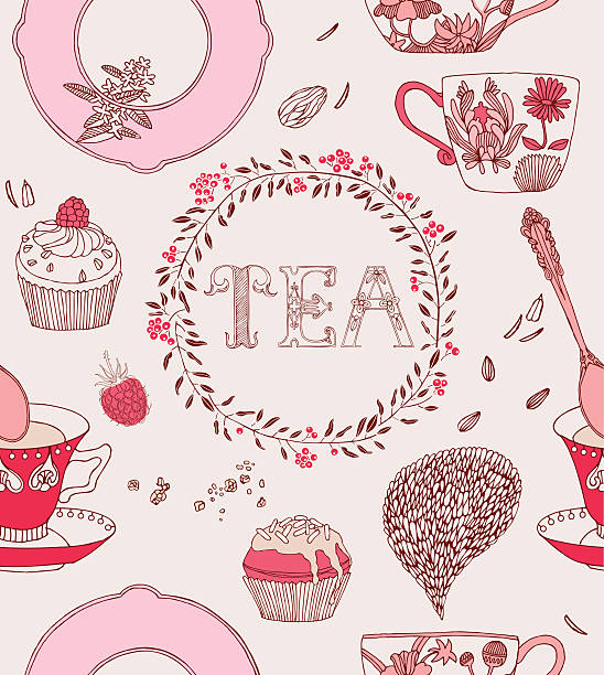 ilustrações de stock, clip art, desenhos animados e ícones de tea and different kind of sweets - tea cup cup old fashioned china
