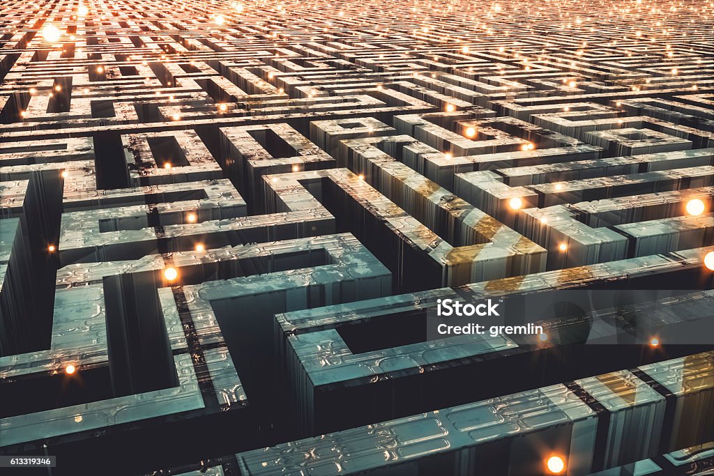 Futuristic cityscape maze Futuristic cityscape maze. Maze Stock Photo