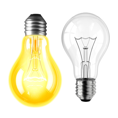 Lamp bulb On and Off isolated on white background. 3D illustration