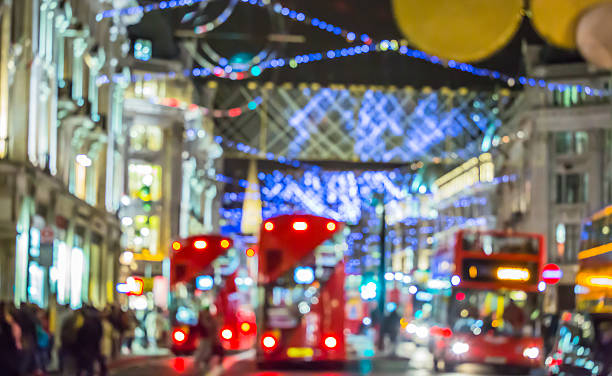 istock Night city lights blur, London 613322324