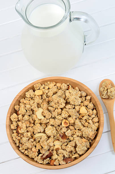 istock Bowl with muesli and milk 613322984