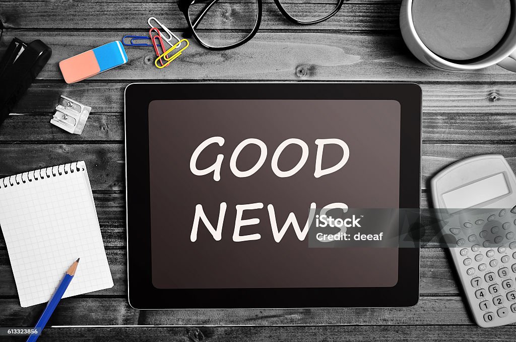 The words Good News on tablet The words Good News on tablet pc Good News Stock Photo