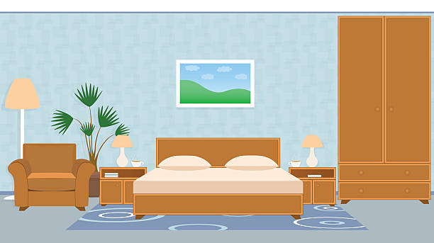 illustrations, cliparts, dessins animés et icônes de chambre intérieure avec meubles, tapis, papier peint et lampes - isolated remote plaid nobody