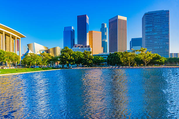 istock Skyscraper of Los Angeles skyline with reflectiona, CA (P) 613325520