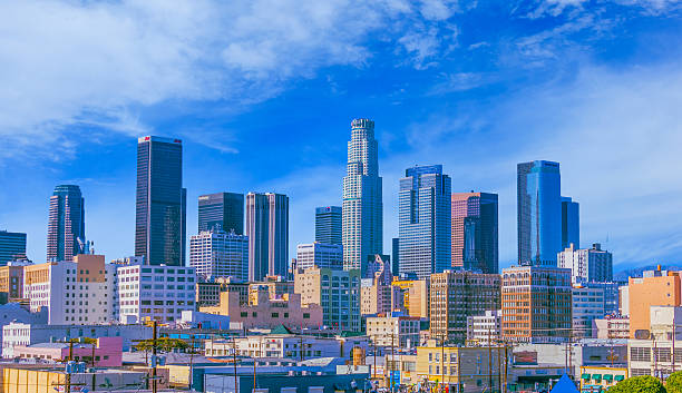 istock Skyscrapers of Los Angeles skyline panorama, CA(P) 613325708