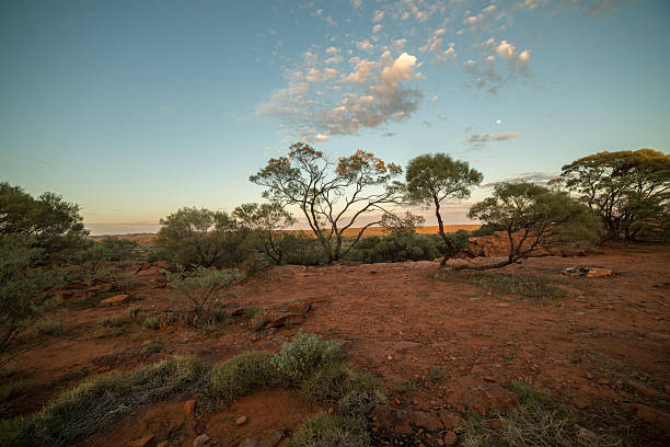istock Beautiful sun setting down in the Australian outback 613327444