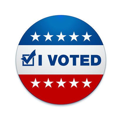 Vote election campaign glossy badge set. 3D Illustration