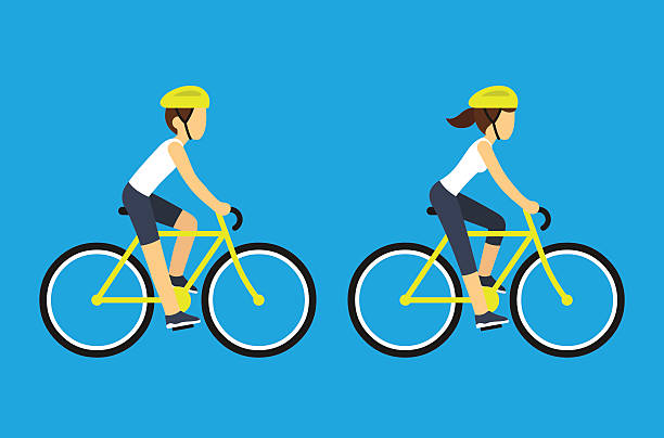 ilustrações, clipart, desenhos animados e ícones de ciclistas masculinos e femininos - sports helmet illustrations