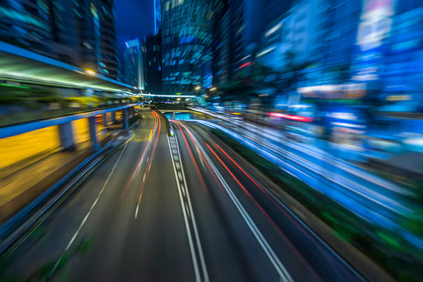 istock car trails at night,Hong Kong 613331788