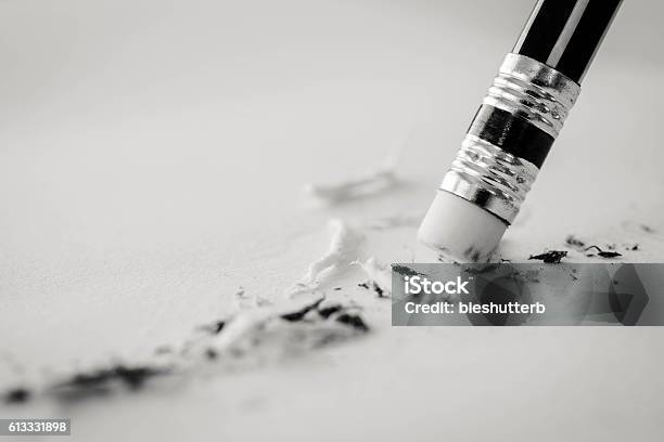 Pencil Eraser Pencil Eraser Removing A Written Stock Photo - Download Image Now - Eraser, Mistake, Removing