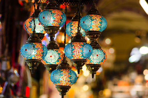 Beautiful turkish mosaic lamps on Istanbul bazaar.