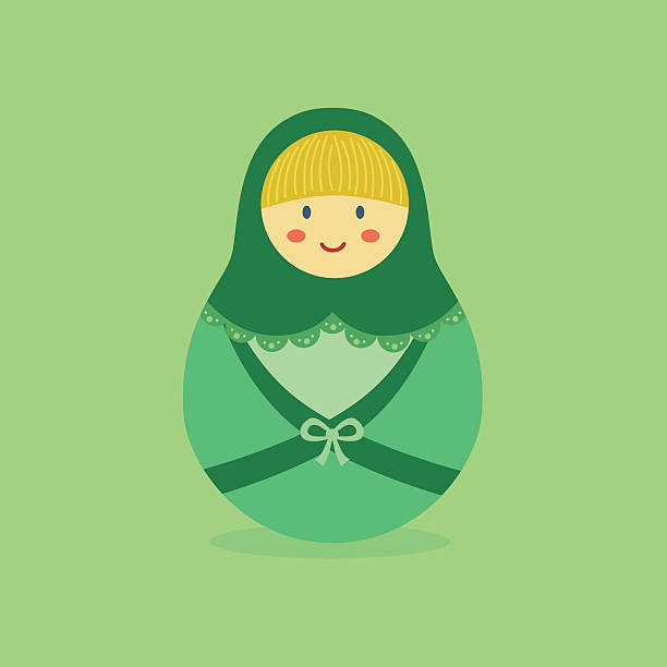 かわいいロシアマトリョーシカドールグリーン - babushka russian nesting doll doll green点のイラスト素材／クリップアート素材／マンガ素材／アイコン素材