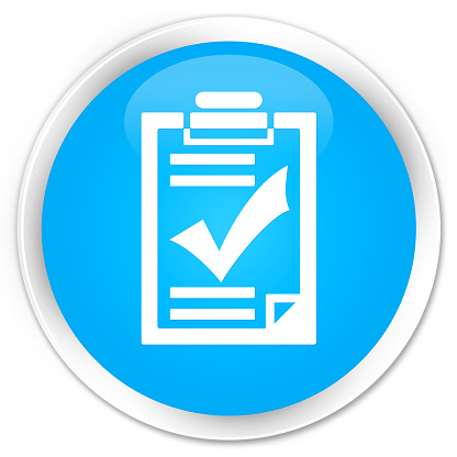 Checklist icon cyan blue glossy round button