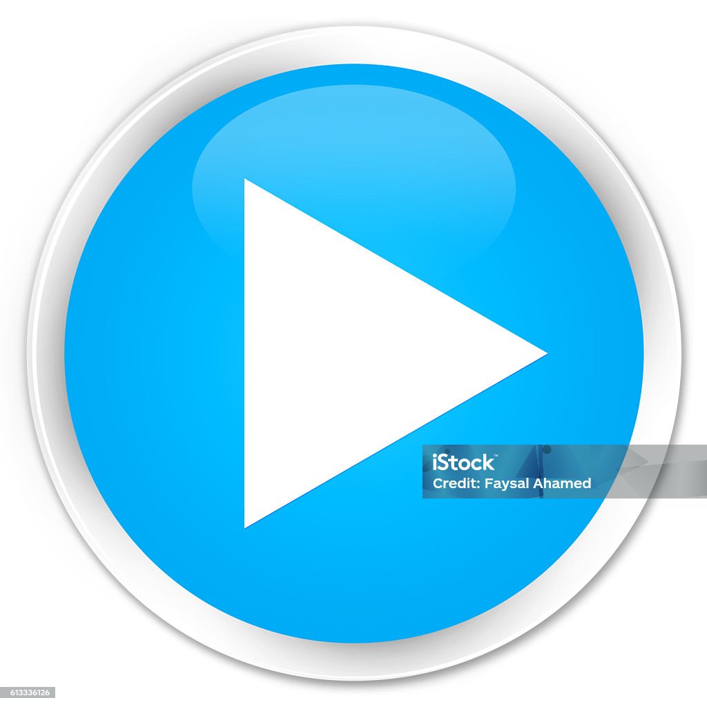 Play icon cyan blue glossy round button Arrow Symbol Stock Photo